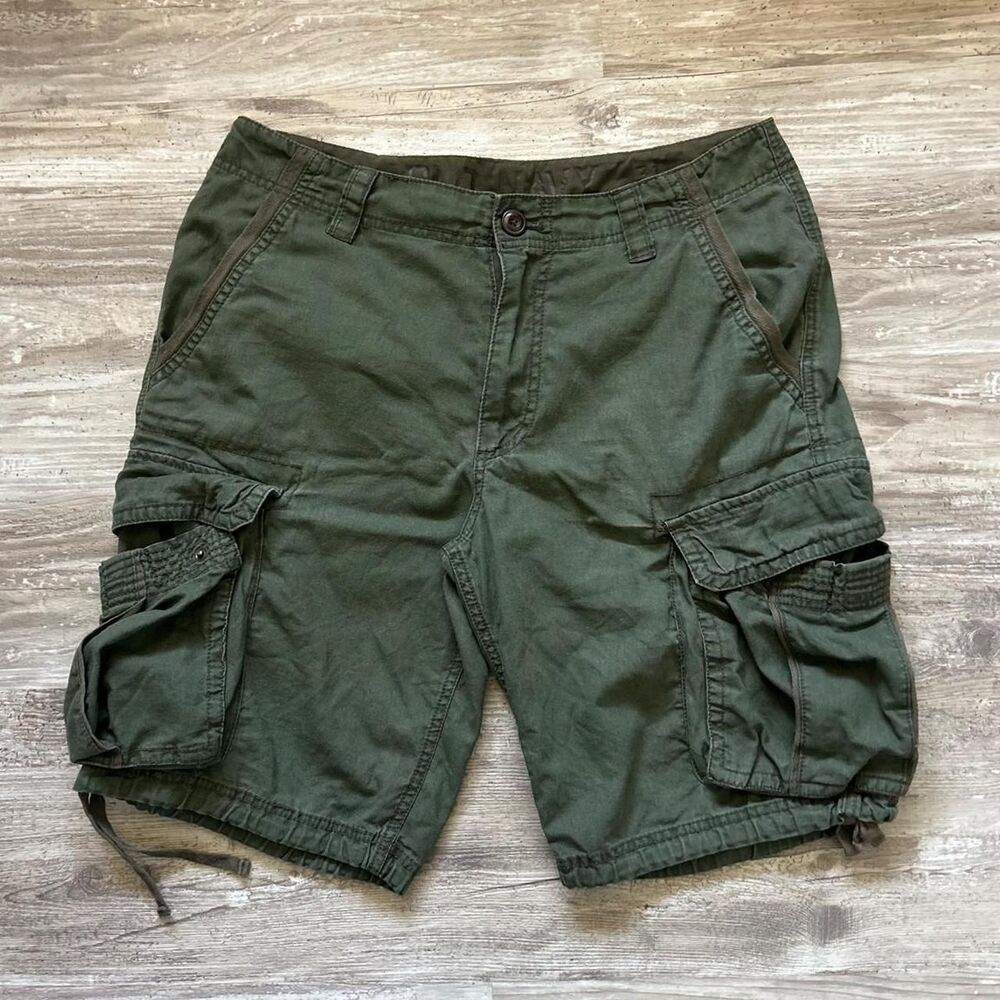 Old Navy Men's linen + cotton y2k utility streetwear green cargo shorts